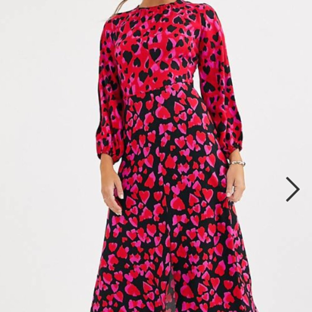 Closet long sleeve split midi dress in mixed heart print US4/ UK 8 - NWOT